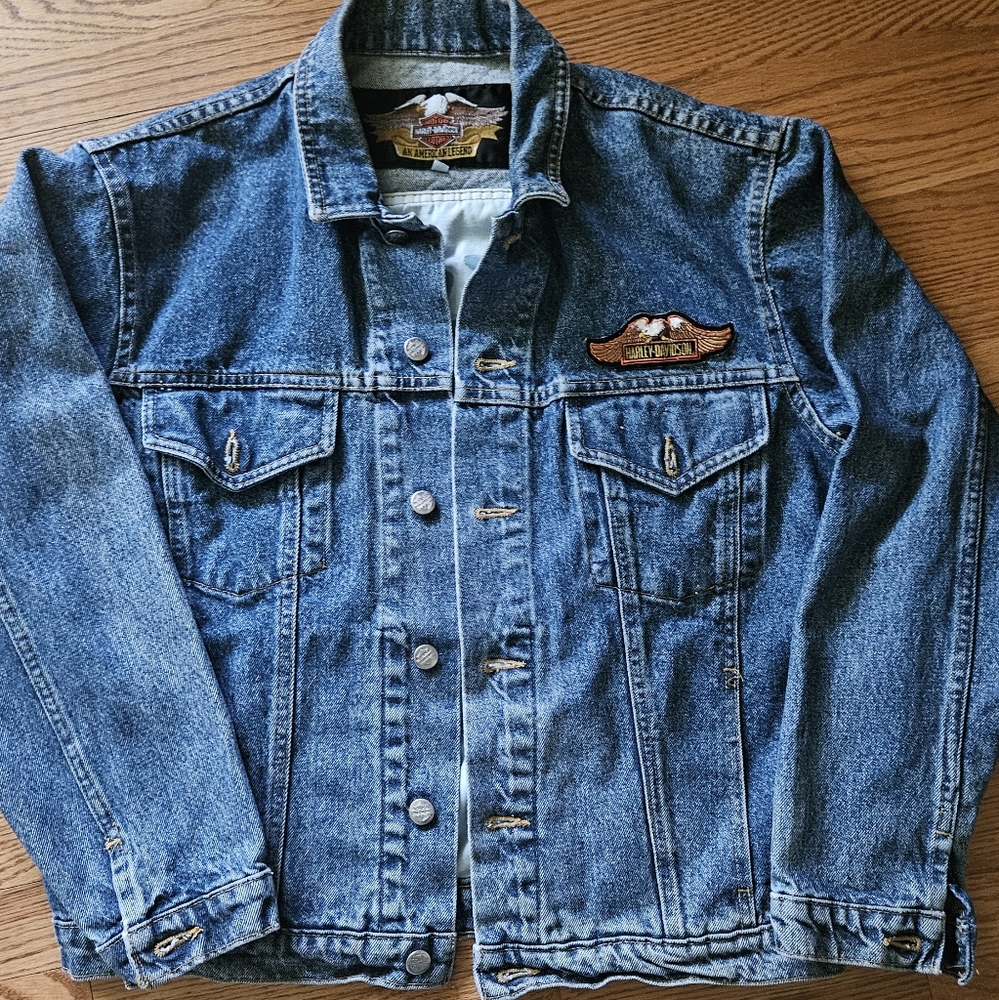 Vintage Harley Davidson Embossed Live to Ride Jean Jacket- Medium